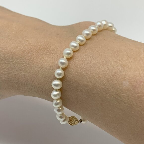 Freshwater Pearl Beaded Bracelet 14K Gold Clasp Size 6 3/4" - Picture 3 of 14